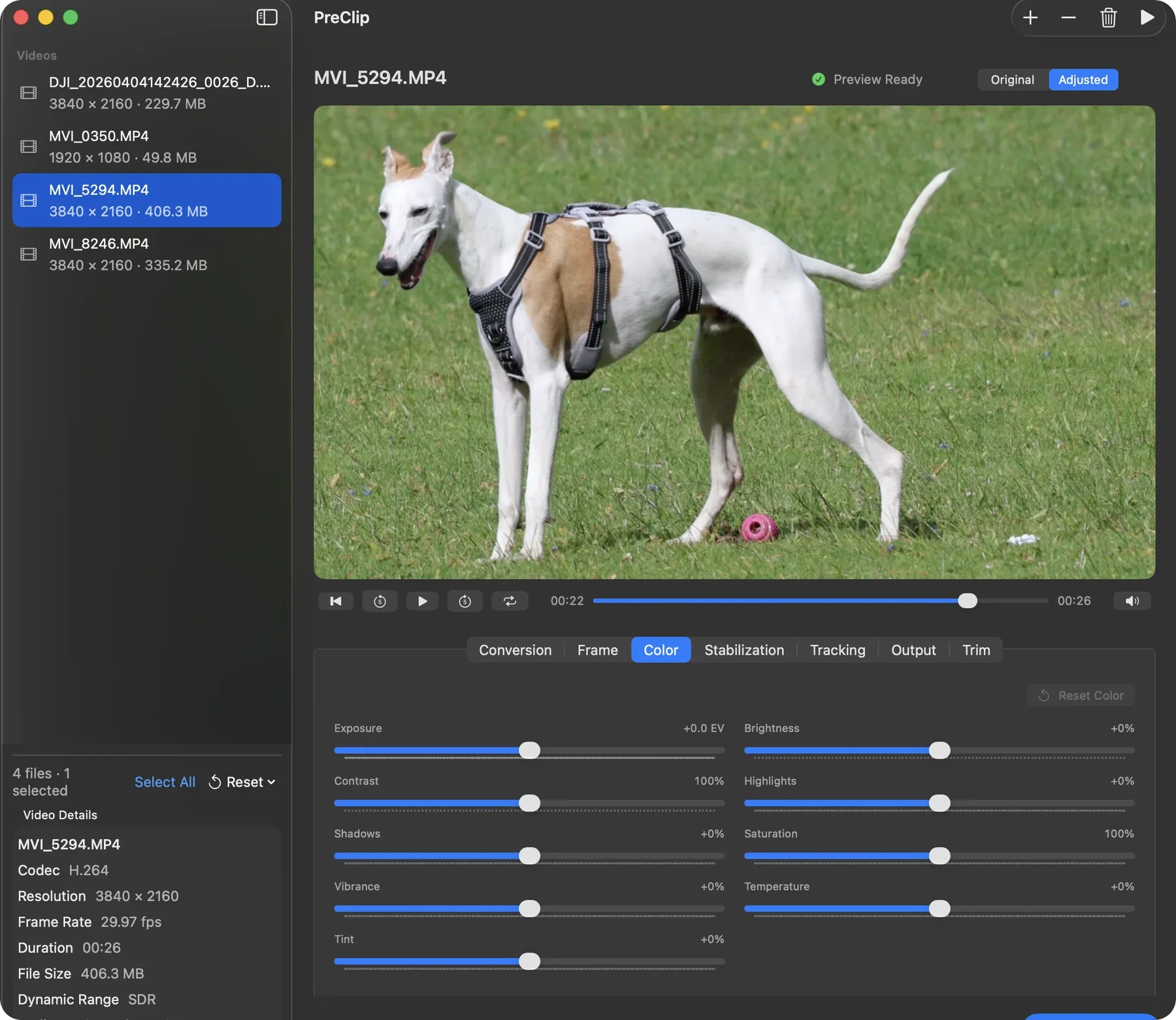 Color controls in PreClip
