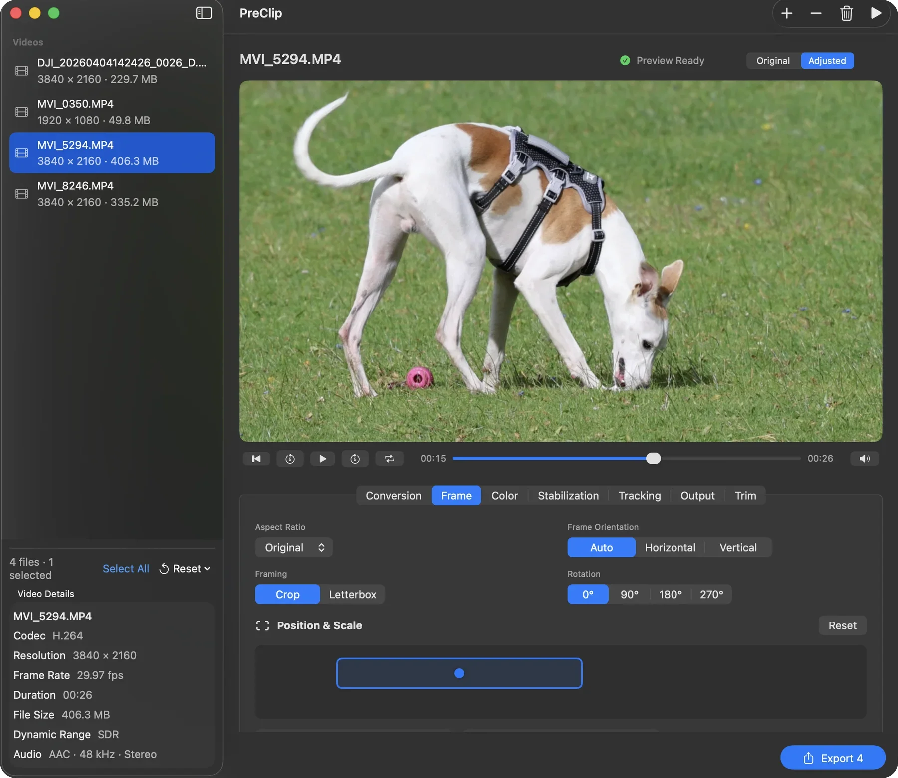 Framing controls in PreClip
