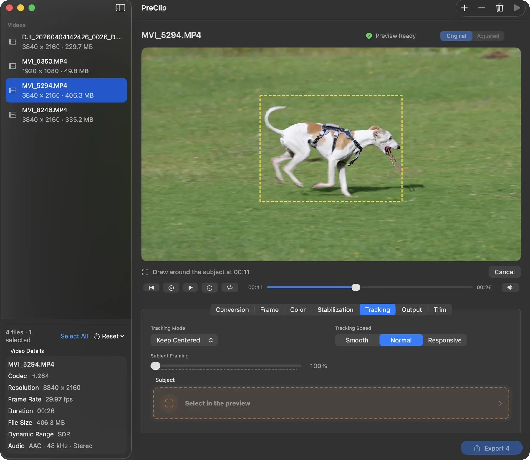 Subject selection in PreClip